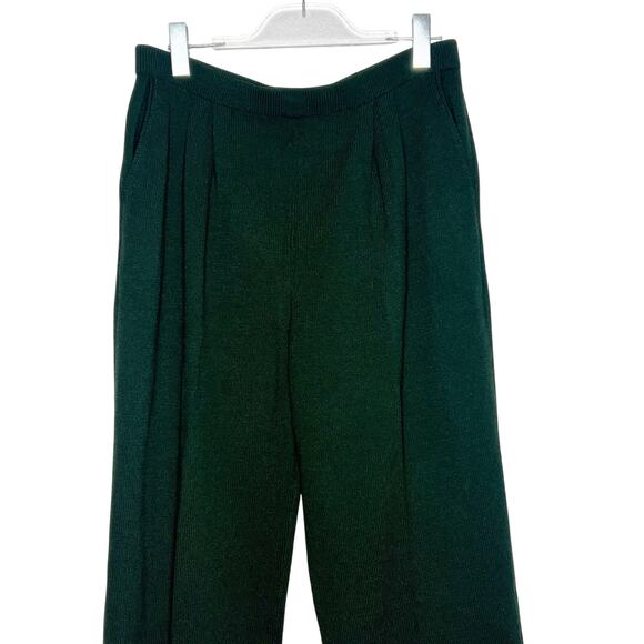 ST. JOHN MARIE GRAY Pleated Straight Knit Pants High Waist Green Womens Size 12 - Picture 3 of 8